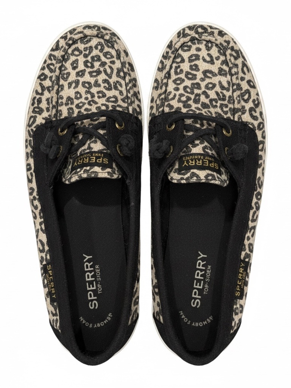 Sperry Women’s Leopard Print Canvas Boat Shoes - Black/Beige
